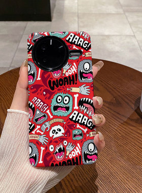 红色怪兽适用于红米K80手机壳菲林二合一磨砂防摔硅胶K80PRO硬壳软壳创意小众耐脏个性男女款保护套