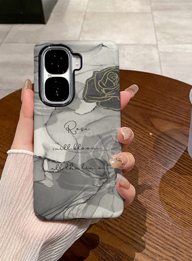 灰色水墨玫瑰适用VIVO IQOONEO10手机壳IQOONEO9SPRO菲林二合一磨砂防摔硅胶塑料硬壳软壳保护套创意小众耐脏
