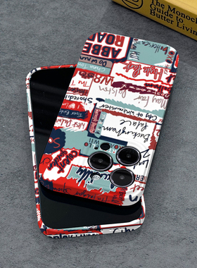 英文涂鸦适用iPhone14ProMax手机壳磨砂硬壳苹果12菲林直边保护套13Pro个性创意11男女款新款简约全包边