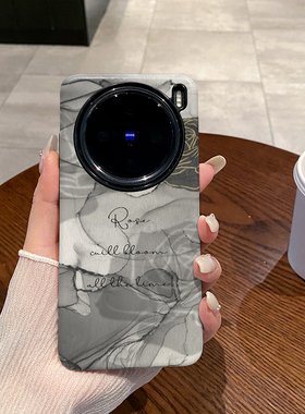 灰色水墨玫瑰适用于VIVO X200手机壳全包边X200PRO磨砂硬壳二合一硅胶防摔X200PROMINI个性创意新款简约时尚