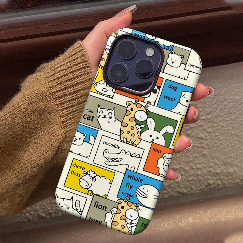 动物拼图 适用于苹果15PROMAX手机壳iPhone14PRO新款简约硅胶防摔软壳iPhone13磨砂硬壳12时尚11耐脏XSMAX