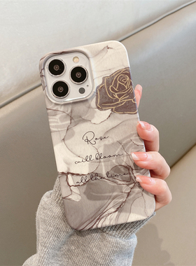 水墨玫瑰适用苹果14ProMax手机壳iPhone13保护套苹果12菲林硬壳亮面磨砂16全包边半包17个性15ProMax简约男女