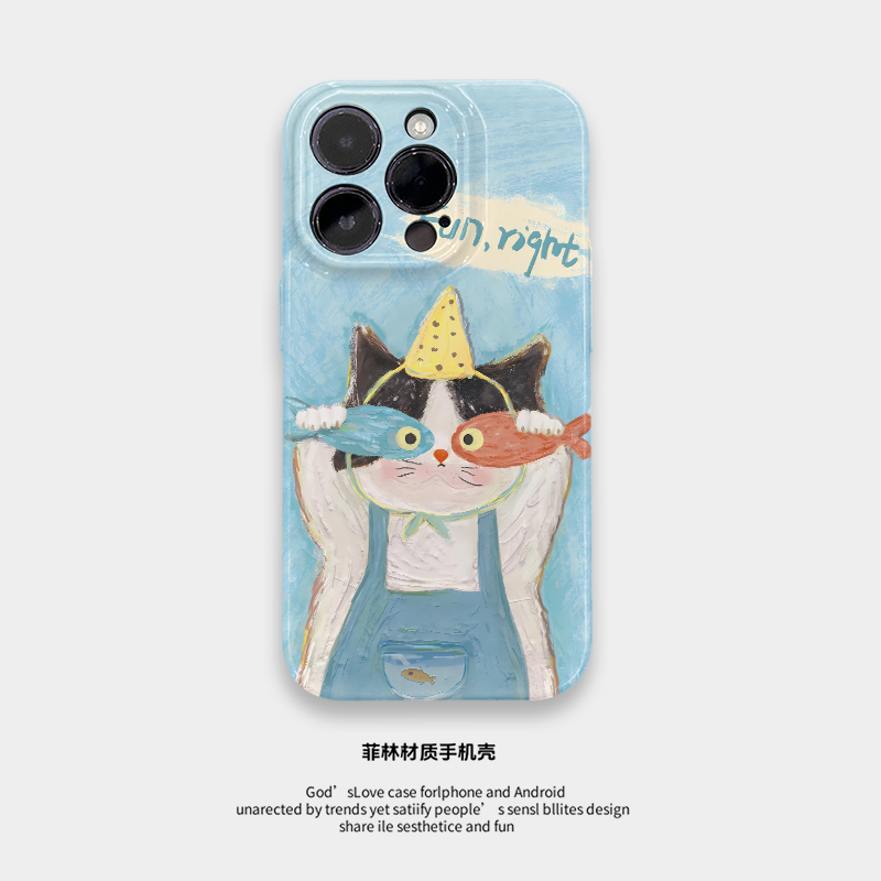油画猫适用于iPhone16ProMax手机壳15Pro菲林硬壳苹果14Pro全包边软壳13新款耐脏12保护套11小众XR/XSMAX