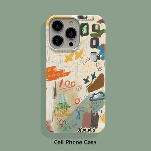 涂鸦 适用于iPhone15PRP手机壳磨砂硬壳防摔苹果14PROMAX保护套硅胶iPhone13全包边时尚小众12个性16简约17