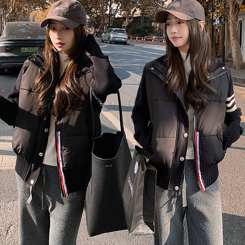 冬季时尚新款针织拼接学生棉衣