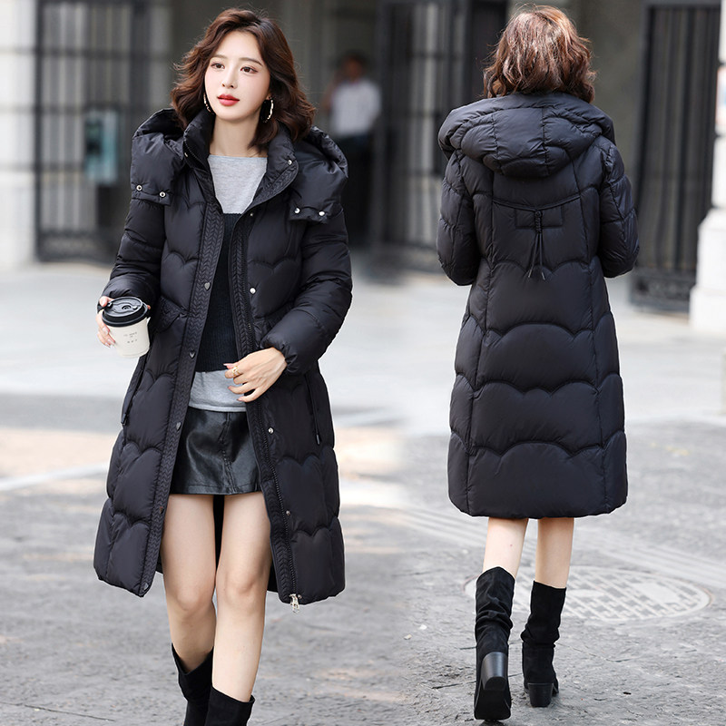 2025冬季新款时尚气质棉服女中长款连帽修身加厚保暖显瘦棉衣外套