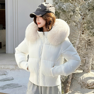 冬季新款毛领连帽小个子短款棉服女修身显瘦百搭加厚面包服外套