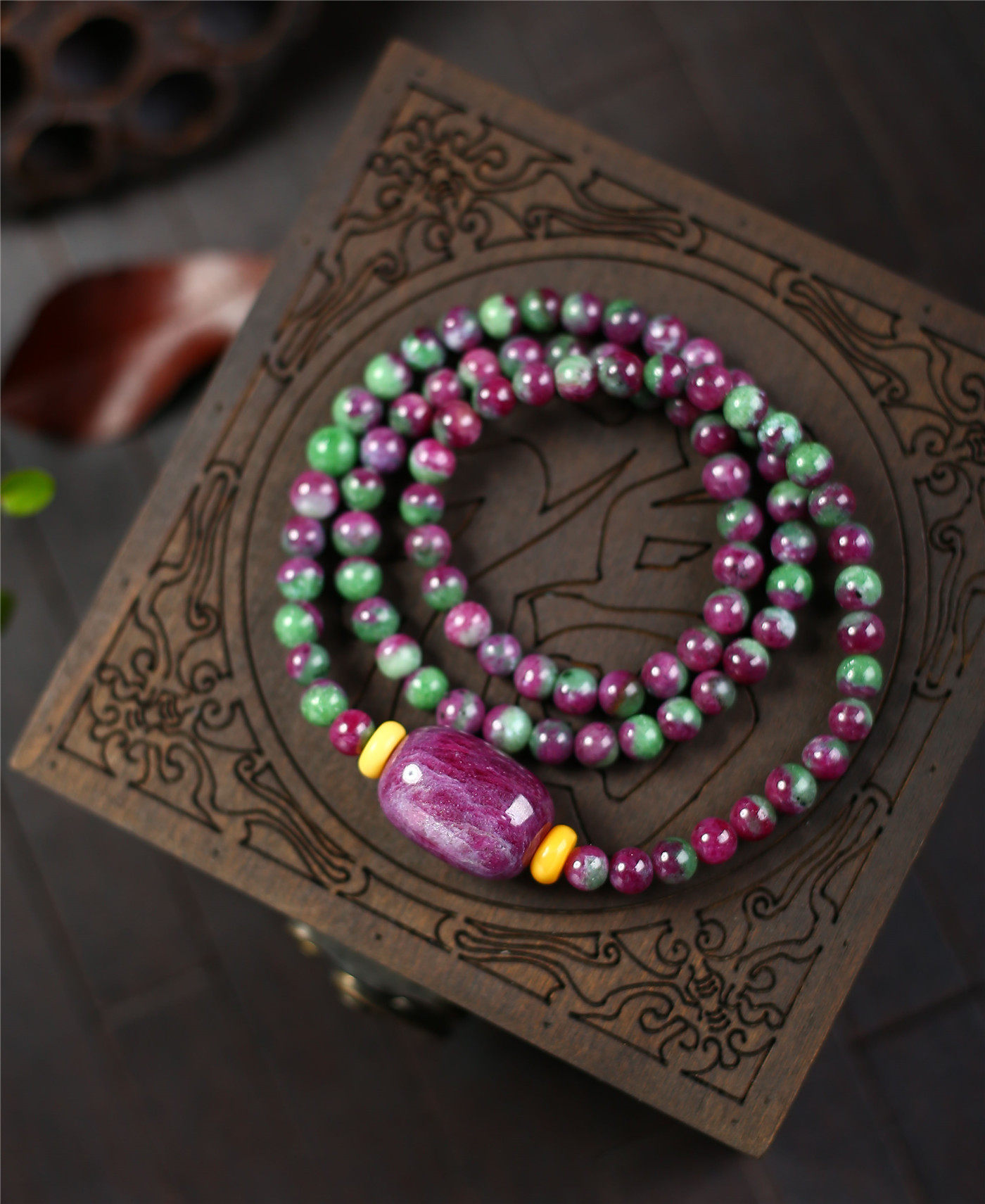 天然红绿宝三圈手链手串饰品女款