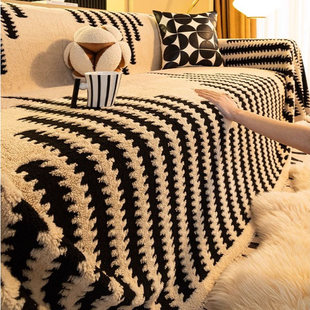 德国毛绒沙发盖布秋冬加厚防滑沙发巾高级感一片式坐垫全包套罩毯