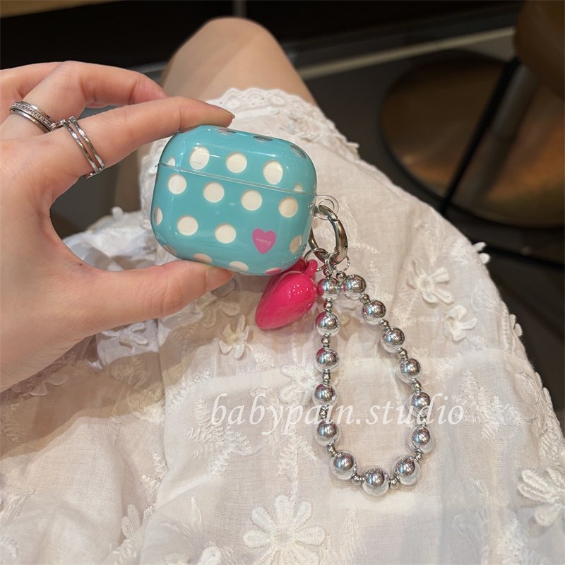 babypain ins风小众设计款蓝色波点适用AirPodspro3耳机壳AirPods4硅胶耳机保护套pro2爱心挂链新款airpods5