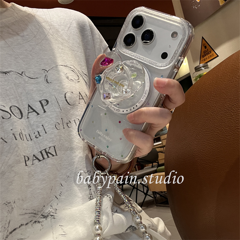 babypain ins风高级感透明波点适用iPhone17promax手机壳苹果16pro宝石磁吸支架15pro珍珠链条14pro气质13
