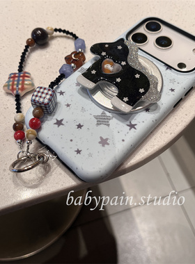 babypain ins小众设计款小马磁吸支架适用iPhone17promax手机壳苹果16pro蓝色星星保护套15pro链条14pro女13