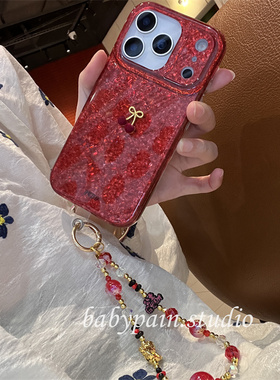babypain ins风新年复古红色樱桃适用iPhone17promax手机壳苹果16pro链条防摔15pro少女心保护套14pro新款13