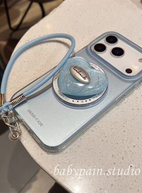 babypain ins高级感磨砂蓝色纯色磁吸壳适用iPhone17promax手机壳苹果16pro蓝爱心磁吸支架15pro挂绳14简约13