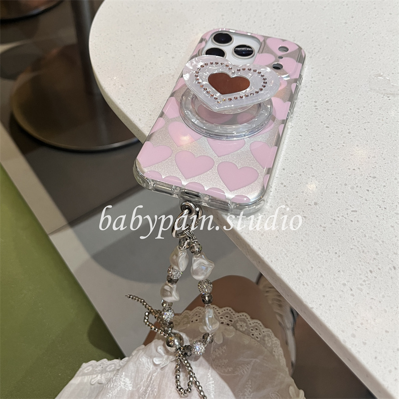 babypain ins风气质温柔粉色爱心适用iPhone17promax手机壳苹果16pro贝壳纹白爱心磁吸支架15pro珍珠链条1413