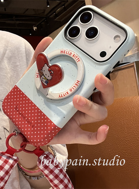 babypain 红色复古可爱卡通猫咪磁吸支架适用iPhone17promax手机壳苹果16pro防摔腕带15pro少女心14pro女13套