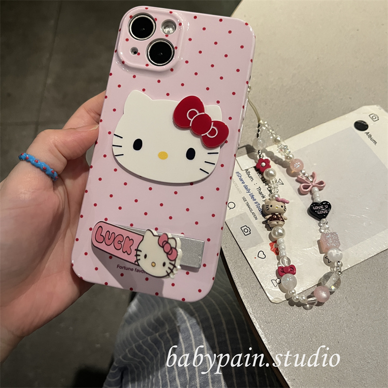 babypain 粉嫩嫩可爱波点猫咪适用iPhone17promax手机壳15苹果16pro折叠支架防摔保护套14pro软壳13新款ins