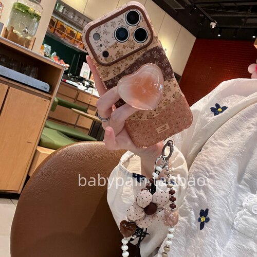 babypain 秋冬治愈系橘棕色晕染碎花适用iPhone17promax手机壳苹果16pro爱心星星支架15pro挂绳防摔新款18pro
