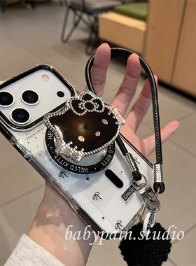 babypain ins复古透明黑色蝴蝶结适用iPhone17promax手机壳苹果16pro黑色猫咪磁吸支架15pro新款14毛球挂绳13