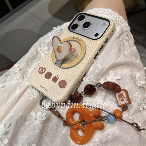 babypain ins秋冬糯叽叽可爱吐司面包使用iPhone17promax手机壳苹果16pro磁吸支架15pro碱水结链条14女13pro