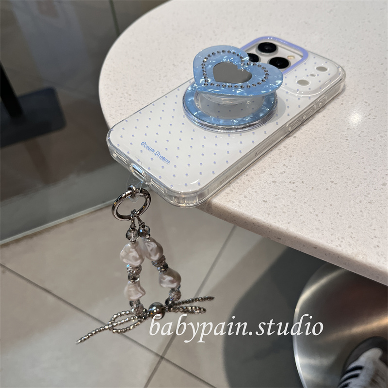 babypain ins韩系简约蓝色波点适用iPhone17promax手机壳苹果16pro贝壳纹爱心磁吸支架15pro珍珠链条14pro13