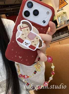 babypain 新年ins风可爱红色适用iPhone17promax手机壳苹果16pro小马磁吸支架15pro链条14pro少女心13原创套