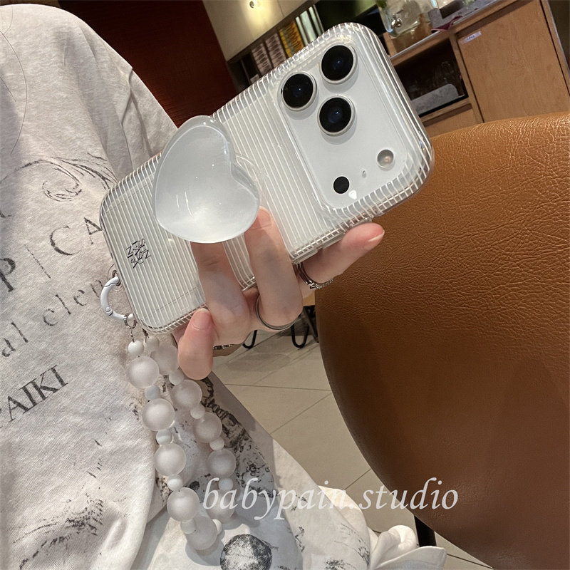 babypain 韩系ins风简约白色条纹适用iPhone17promax手机壳苹果16pro爱心支架15pro挂绳防摔新款17pro保护套