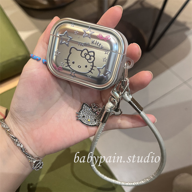babypain ins风小众高级感银色电镀可爱猫咪适用AirPodspro3耳机壳AirPods4耳机套pro2挂绳防摔AirPods5新款
