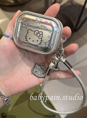 babypain ins风小众高级感银色电镀可爱猫咪适用AirPodspro3耳机壳AirPods4耳机套pro2挂绳防摔AirPods3新款