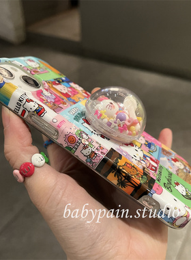 babypain ins风可爱少女心卡通猫咪适用iPhone16promax手机壳苹果15pro水晶球支架14pro新款13软萌15pro新款