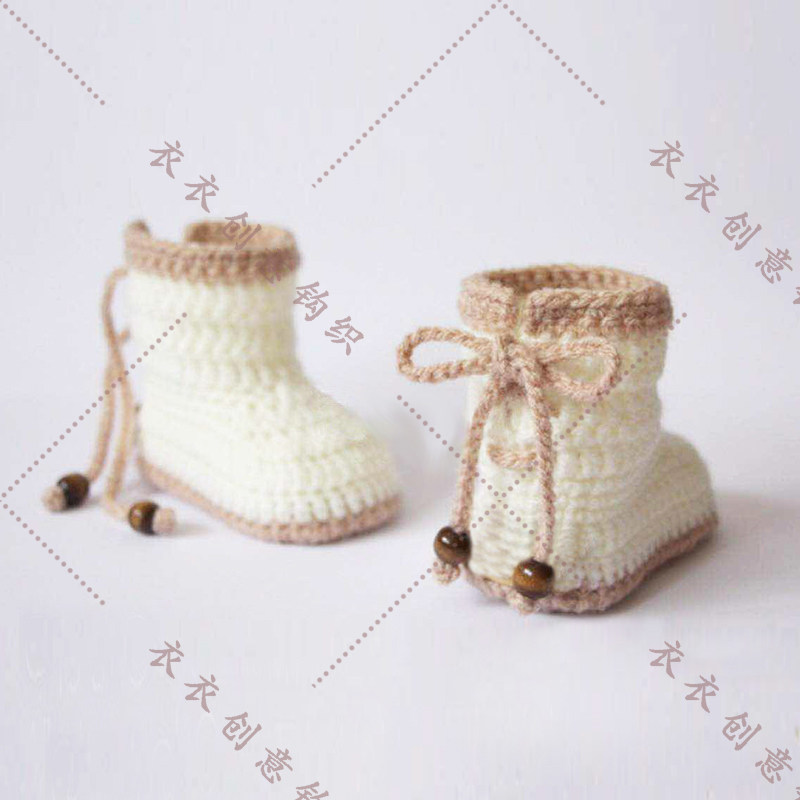 婴儿毛线鞋针织婴儿鞋手工毛线编织宝宝鞋高筒婴儿马丁靴系带防掉