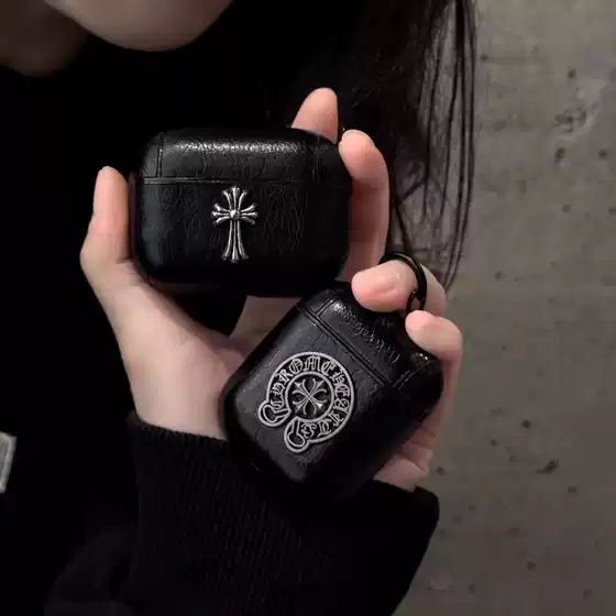 Trendy Brand Creative Niche 3D Cross Flower AirPods Pro3 Protective Case Suitable for Apple Wireless Bluetooth Earphones 4/2/3 Generation New Model Full-Cover Integrated Faux Leather Hard Case Personalized for Men and Women Pro