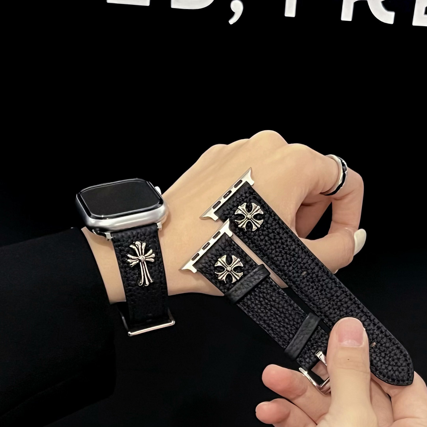 潮牌立体十字花iwatch手表带适用苹果S11/10新款高品质荔
