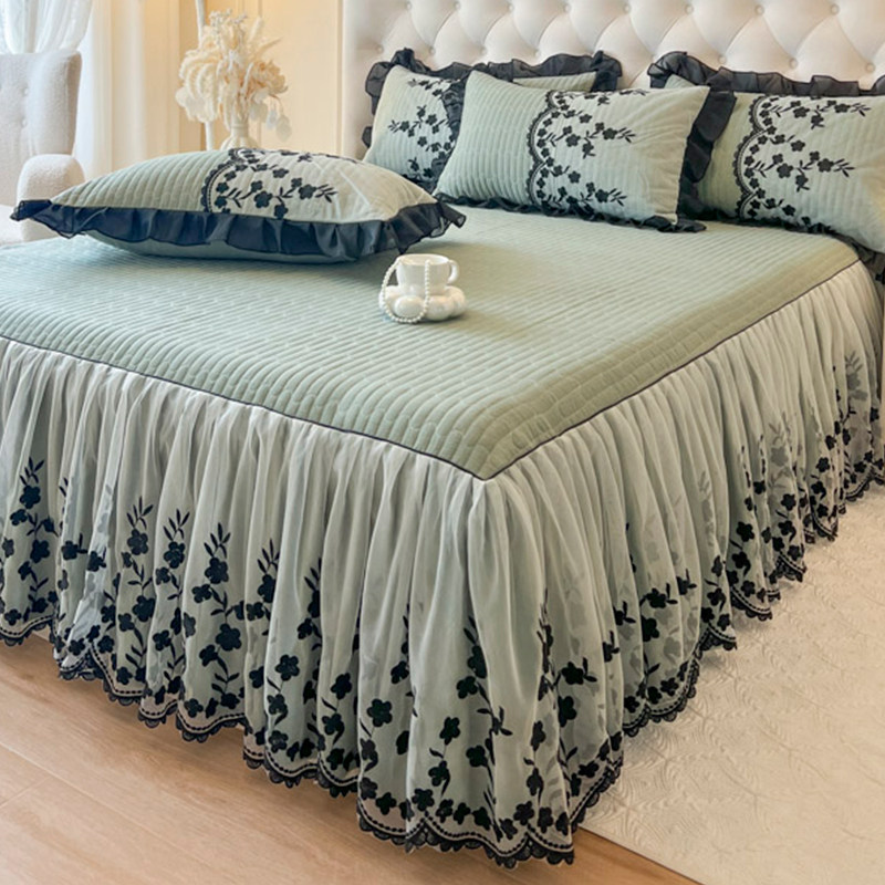 公主风木棉皱皱纱夹棉床裙三件套蕾丝花边床罩遮丑防尘罩防滑床单,床上用品,床裙,淘宝优惠券,粉丝福利购,淘宝优惠卷