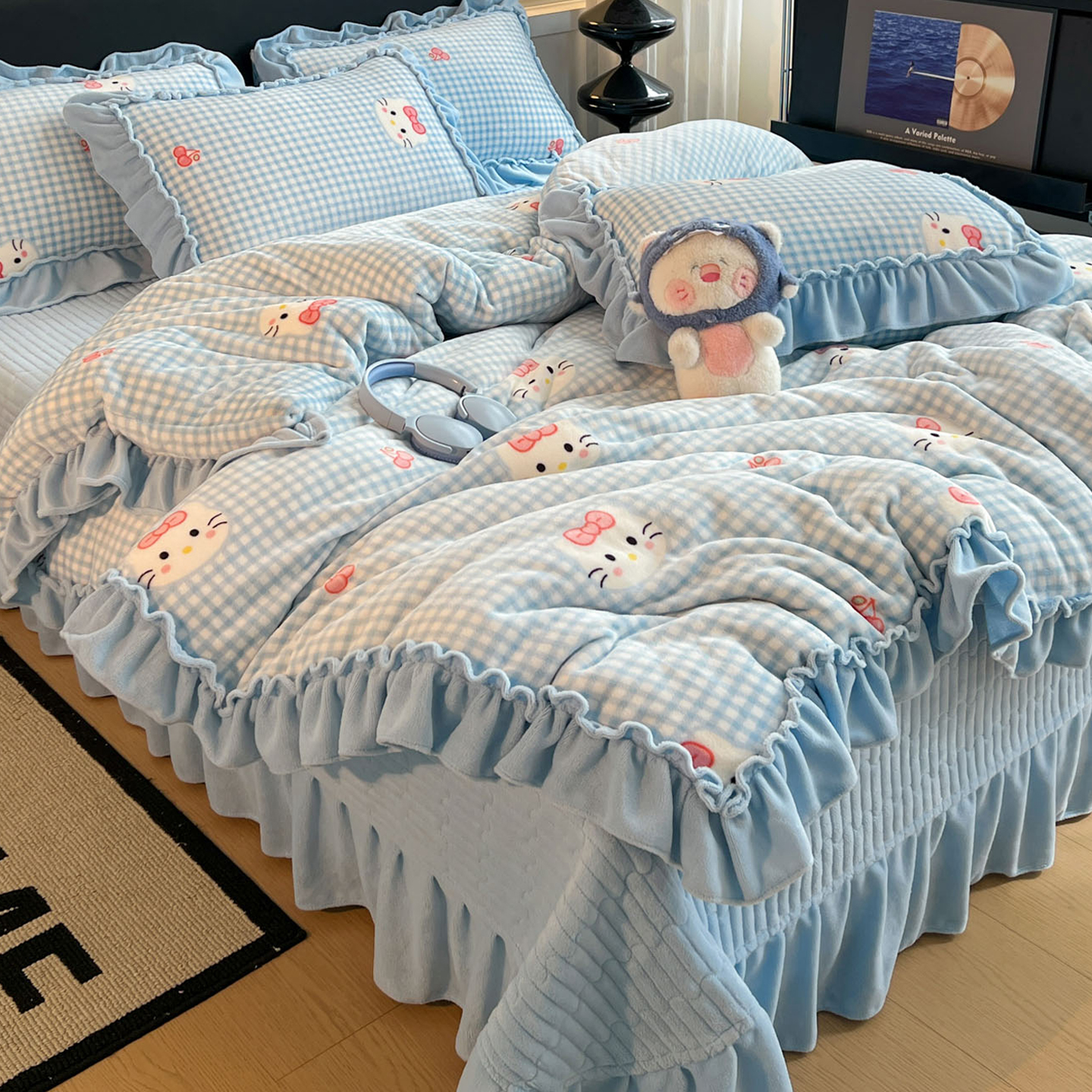 花边牛奶绒床盖四件套床裙款2025新款加厚珊瑚绒被套冬季床单被罩