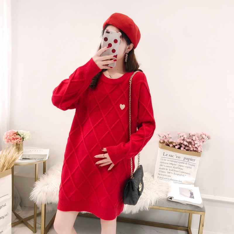 孕妇装毛衣秋冬装2025新款韩版宽松软糯加厚针织上衣中长款连衣裙