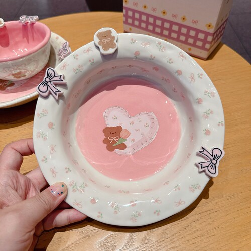 可爱粉色小熊陶瓷餐具家用一人食