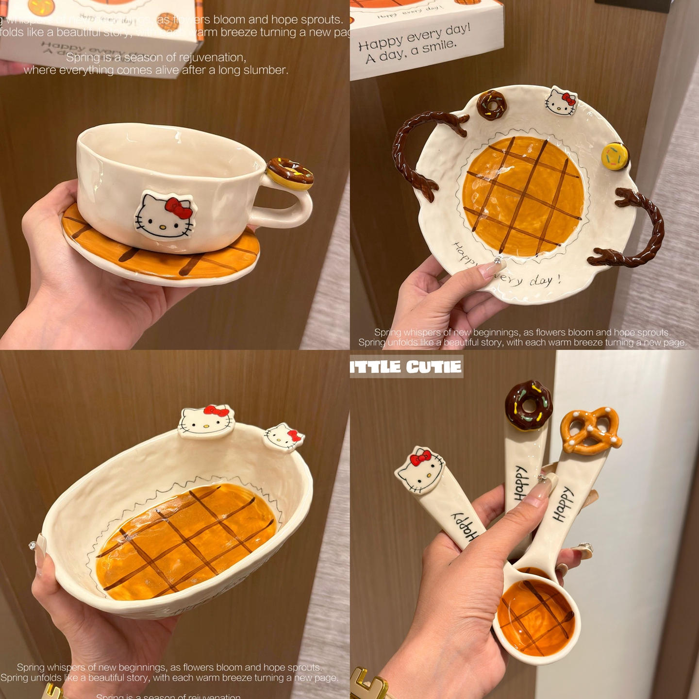 手绘釉下彩可爱KT陶瓷餐具