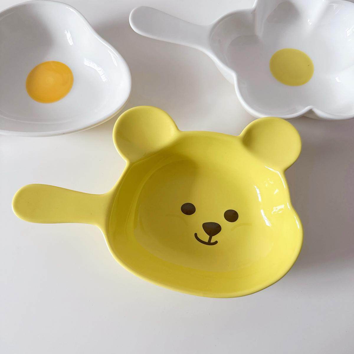 韩国ins小熊花朵陶瓷带把手柄盘子火锅嗦粉碟家用餐盘碗焗饭烤盘,餐饮具,盘,淘宝优惠券,粉丝福利购,淘宝优惠卷