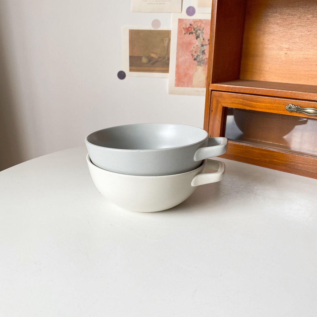 日式哑光单柄纯色家用圆形陶瓷碗