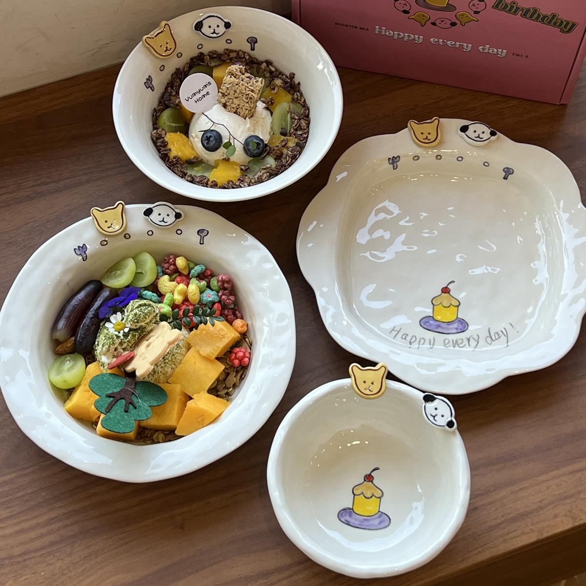 可爱纽扣小狗陶瓷餐具礼盒釉下彩