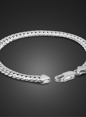 S925纯银6MM男士扁蛇骨链手链 韩版时尚情侣手链银饰男友老公礼物