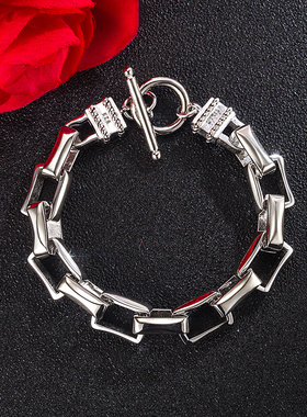 纯银朋克风韩版情侣光面男士手链