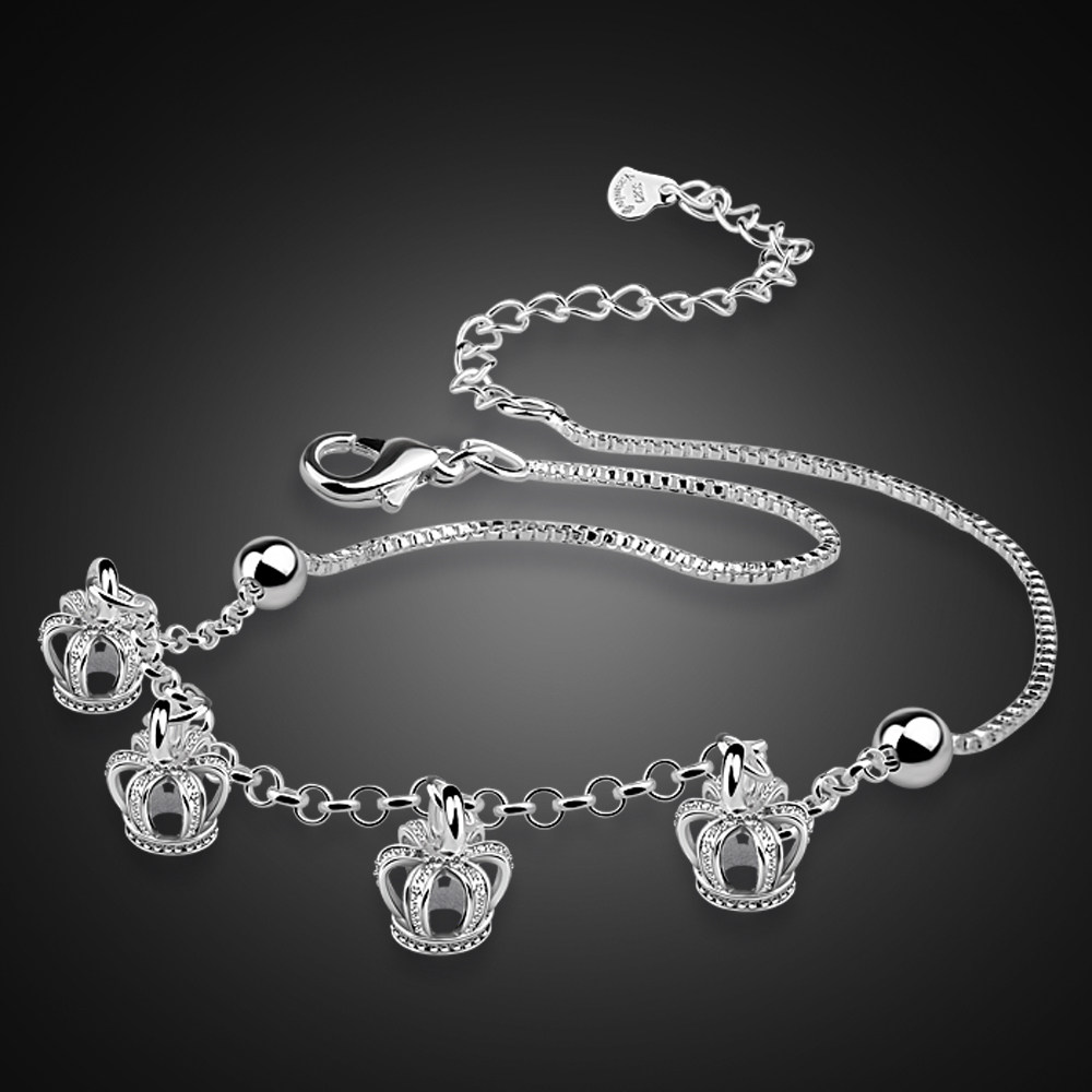 日韩s925纯银皇冠脚链女式复古宫廷风脚环简约银饰品生日节礼物