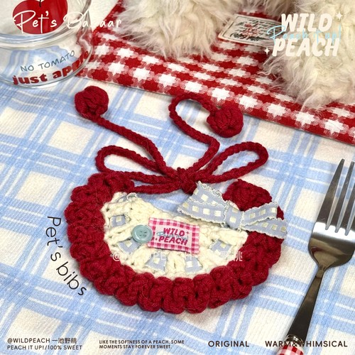 原创宠物钩织围兜珠光纽扣蝴蝶结