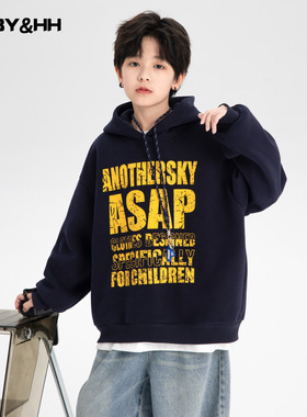 男童秋冬潮酷加厚一体绒连帽卫衣2025新款青少年儿童运动保暖上衣