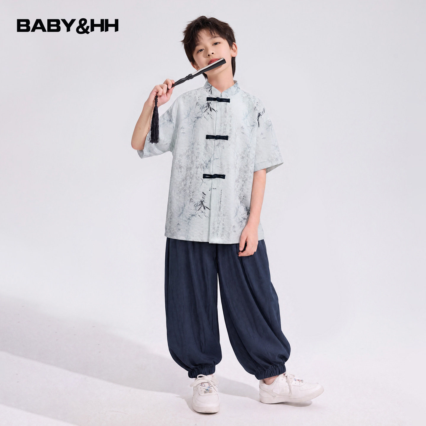 中式国风水墨演出服短袖汉服套装图片