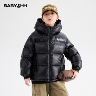 男童冬季90白鸭绒黑色面包羽绒服2025新款儿童装防水免洗连帽外套
