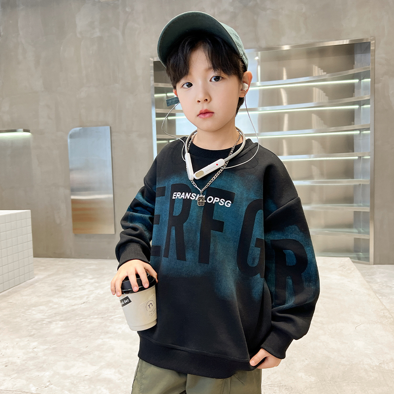 男童春秋字母扎染宽松圆领卫衣潮