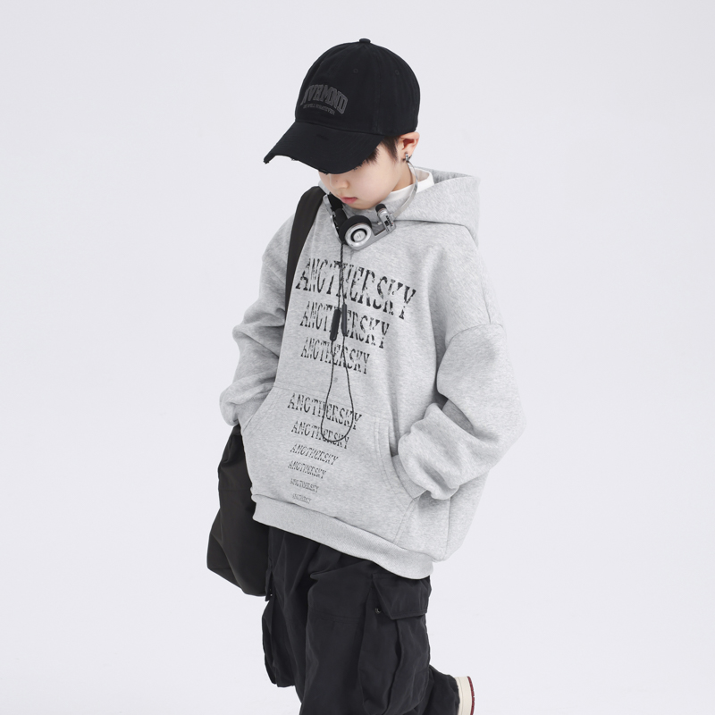 男童冬季加厚一体绒酷帅连帽卫衣